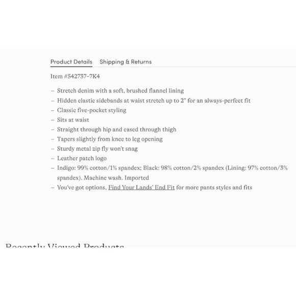 Lands End flannel Jeans men's 42 x 34 warm winter blue cotton pants xl tall new - Picture 3 of 4